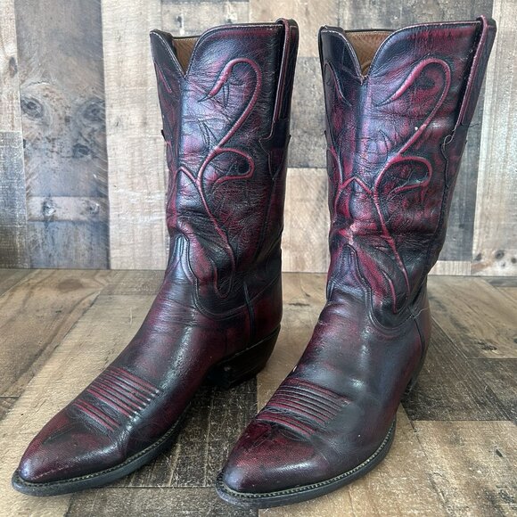 Lucchese Classics L681423 Vintage Black Cherry Cowboy Boots Mens 10 D - Picture 2 of 12